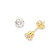9kt Yellow Gold Silver Infused 4mm Cubic Zirconia Stud Earrings