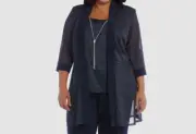 R&M Richards Women's Blue Metallic Necklace Top & Jacket Set Plus Size 16W