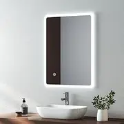 EMKE 450 X 600 mm Backlit Illuminated Bathroom Mirror, Wall Mounted Multifunction Bathroom Vanity Mirror with LED Lights and Demister Pad, Energy-Saving LED Smart Mirrors