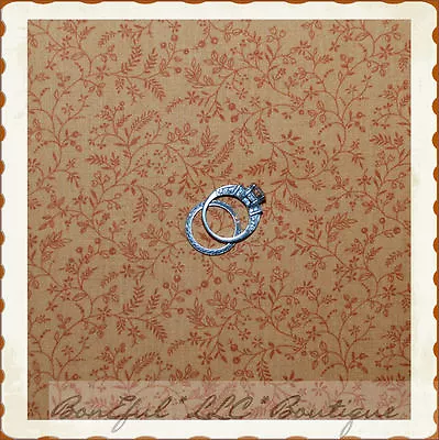 BonEful Fabric FQ Cotton Quilt VTG Tan Calico Flower Leaf Berry Natural Colonial