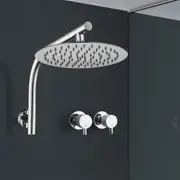 ACA WELS Round 10'' Ultrathin Stainless Steel Rainfall Shower Head Gooseneck Wall Arm Twin Taps Chrome