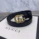 [二手] #GUCCI 409417 經典仿舊金色金屬雙G LOGO滑面小牛皮細版釦式 #腰帶 / #皮帶