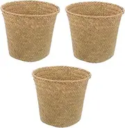 Ciieeo 3pcs Handmade Seagrass Storage Basket Round Woven Waste Basket Lid Small for Office Home School Decorative Organizer