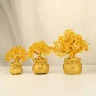Yellow Crystal Lucky-Tree Desktop Ornaments Chinese Feng Shui Money Tree Decor