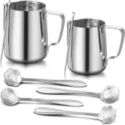 2 Pcs Milk Frothing Pitcher 12 Oz/ 350 Ml 20 Oz/ 600Ml Stainless Steel Milk Frot