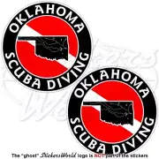 OKLAHOMA SCUBA DIVING Flag-Map Shape USA Circular Vinyl Stickers, Decals 75mm x2
