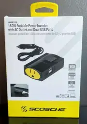 NEW! Scosche 150W Portable Power Inverter Dual USB Port AC Outlet + FS!