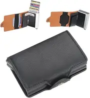 [Yonynn] Wallet for Men Pop up Card Holder, Minimalist Design for Front Pocket With RFID Blocking, Genuine Leather Pop Up Aluminum Case for 10-14 Card Capacity, Black, Wallet for Men