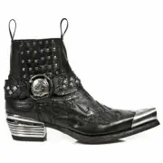 New Rock Boots 7950P-S1 Black Ankle Western Goth Strap Skull Studded Metal Boot