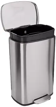 Smudge Resistant Rectangular Trash Can with Soft-Close Foot Pedal, Brushed Stain