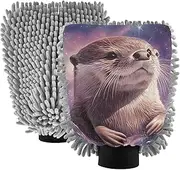 XYMZR Absorbent Microfiber Car Wash Mitt Capybara Nebula Purple, Funny Cute Anime Scratch Free for Cars Cleaning, Home Cleaning Mitts, 2 Pack, 10.24” L x 7.09” W