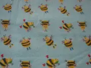 Buzzy Bees Blue Flannelette Fitted Cot Sheet Handmade
