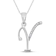 14k White Gold Round Diamond Y Initial Letter Pendant 1/20 Cttw