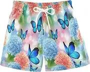 [RPLIFE] Kids Swim Trunks for Boys, Anti Chafe Swim Trunks Boys 2 T, Blue Hydrangeas Blue Butterflies