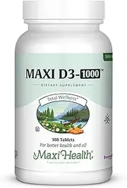 Maxi-Health Vitamin D3 1000 IU - For Healthy Muscle Function, Bone Health and Immune Support – 360 Tablets – Best Kosher Supplement For Adults