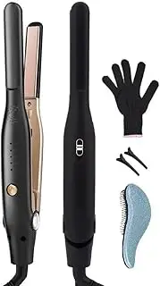 Hair Straightener Small Flat Iron for Short Hair and Pixie Cut Dual Voltage Beard Thin Pencil Flat Iron Titanium Travel