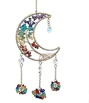 Colorful Moon Crystal Car Pendant, Car Decoration, Sun Catcher Crystal Stone Crafts Sun Catcher Dream Catcher,Colorful Crystal Moon Suncatcher for Window, Good Luck Decor