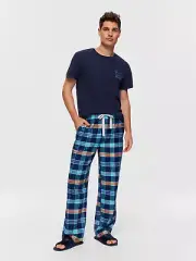 Peter Alexander Men Coloured Check Cotton Long Classic Pyjama Pants Size S