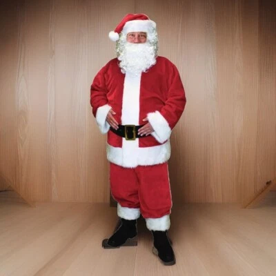 Adult Santa Claus 7 piece Suit Christmas Costume OUTFIT OSFM MEN’s Beard Hat New