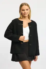 Black Terry Coat - Size 6XXS, Women's Jacket