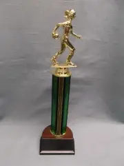 BOWLING female green column trophy award weighted base