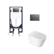Zumi Novus Wall Hung Smart Toilet With Stainless Steel Gun Metal Button WELS 3 Star 6.3L/Full