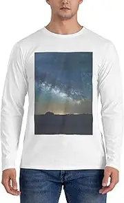 [GaxfjRu] Starry Night Sky Outer Space Print Casual Crewneck Lightweight Sweater Men's Long Sleeve Shirts, Sizes S-3X