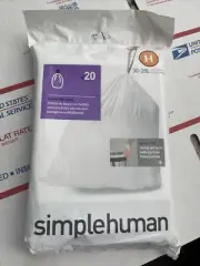 SIMPLEHUMAN Custom Fit (H) Trash Bags Can Liners Refill Size White Pack Of 20