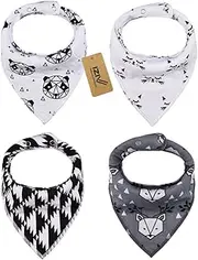 iZiv 4 PACK Baby Bandana Drool Bibs with Adjustable Snaps, Unisex Boys Girls Absorbent Soft Cotton Lining, Reusable Baby Drooling Bibs, Dribble Bibs Set for Infant/Toddler 0-36 Months