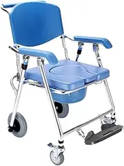 Z&y GLAa Commode Chair, Foldable Fixed Height Mobile Commode Chair, Shower Chair with Wheels and Brakes Comfortable Durable/Blue