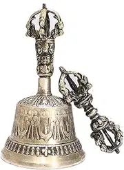 Tibetan Meditation Hand Bell - Spiritual Prayer Tool, Buddhist Dharma Set | Brass Ritual Instrument Decorative Symbol, Sacred Energy Clarity Enhancer Vibration Source for Yoga, Reiki, Mindfulness