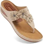 FUDYNMALC Wedge Sandals for Women Summer: Comfortable Womens Flip Flops Dressy - Cushion Footbed Orthopedic Wedges Shoes Platform with Adjustable