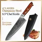 Full Tang Chef Knife 67 Layers Damascus Steel Wood Handle Gyuto Premium Slicing