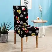Chair Covers, Christmas Dining Chair Covers,Protective Slipcovers,Black Christmas for Dining Chairs Stretch Elastic Band,Removable Washable Dining Chair Covers(Set of 2)