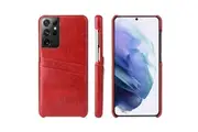 For Samsung Galaxy S21 Ultra Case Deluxe Leather Protective Cover Red