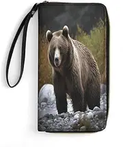 [BFGWK] Large Wallet Novelty Brown Bear Printing Long Wallet With Zipper Leather Wallet Suitable For Both Men And Women, style, 19.7x10.5cm