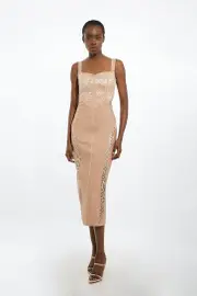 Bandage Figure Form Knit Lace Corset Detail Maxi Dress