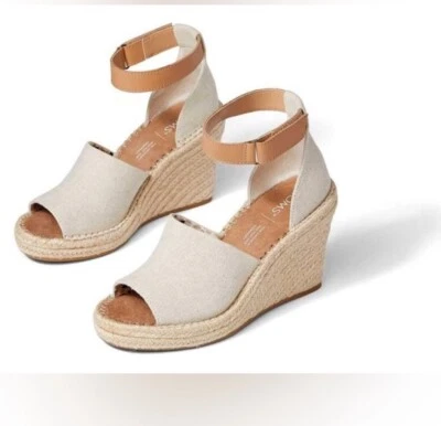 TOMS Marisol Sandals Women’s Natural Linen Espadrilles Wedge Heel Size 8.5