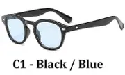 Fashion Johnny Depp Style Round Sunglasses Men Clear Tinted Lens Brand Design Party Show Sun Glasses For Male Blue Oculos De Sol 3019 C1 As shown
