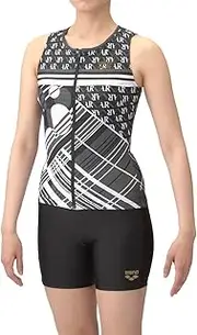 [arena] Swimwear Fitness Separates (Coverback, Middle Leg, Insert Pad), Women's, Black x Black (BKBK)