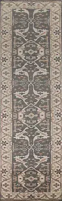 Exquisite Oushak Indian Wool 12' Rug Runner Grey Carpet 3x12 ft