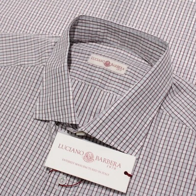Luciano Barbera NWT Casual Button Down Shirt Size XL White/Light Blue/Burgundy