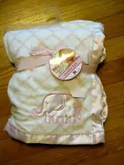 HTF NWT Nuby Pink Elephant Satin Trim Baby Blanket
