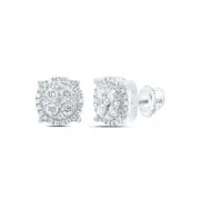 10kt White Gold Womens Round Diamond Circle Cluster Earrings 1/2 Cttw