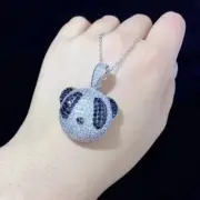 2Ct Round Lab Created Diamond Head Panda Pendant 14K White Gold Plated 18 Chain