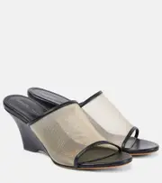 [Khaite] Khaite Marion leather and mesh wedge mules AU 7.5 black