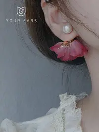在飛比找Yahoo!奇摩拍賣優惠-YOUR EARS原創設計手作日本棉花珍珠薄紗花朵二戴仙女耳