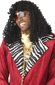 Supa Freakin' Mens Black Curly Costume Wig