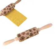 Embossing Rolling Pin Christmas Wooden Dough Roller for Baking Cookies Pizza Pie Xmas-Snowflake