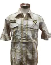 NWT Men's Ecko Unltd. Woven Manifest Plaid Short Sleeve Shirt Yellow Size M